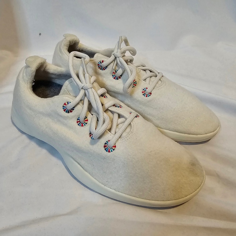 Allbirds Wool Runners White Merino Wool Sneakers Womens 11 Colorful Eyelets